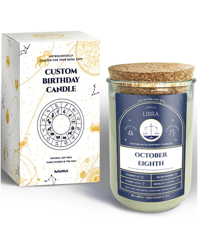 BellaWick personalized birthdate candle, a unique birthday gift for her
